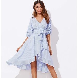 V-Neck Striped Wrap Dress